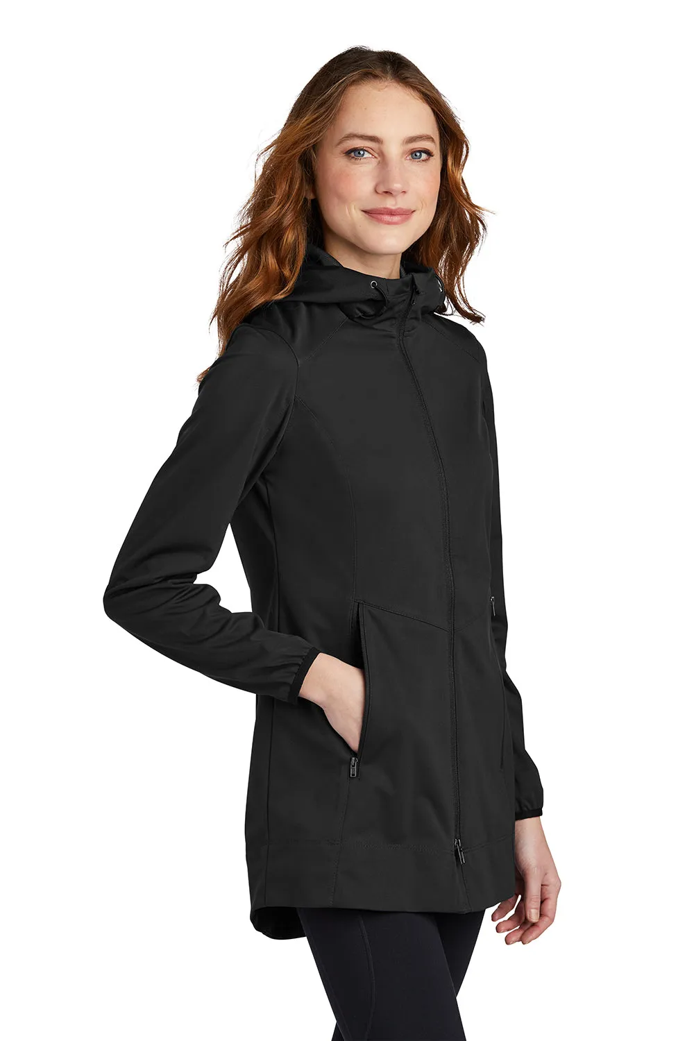 Port Authority Damen Active Wind & Water Resistant Full Zip Kapuzenjacke - Tiefschwarz