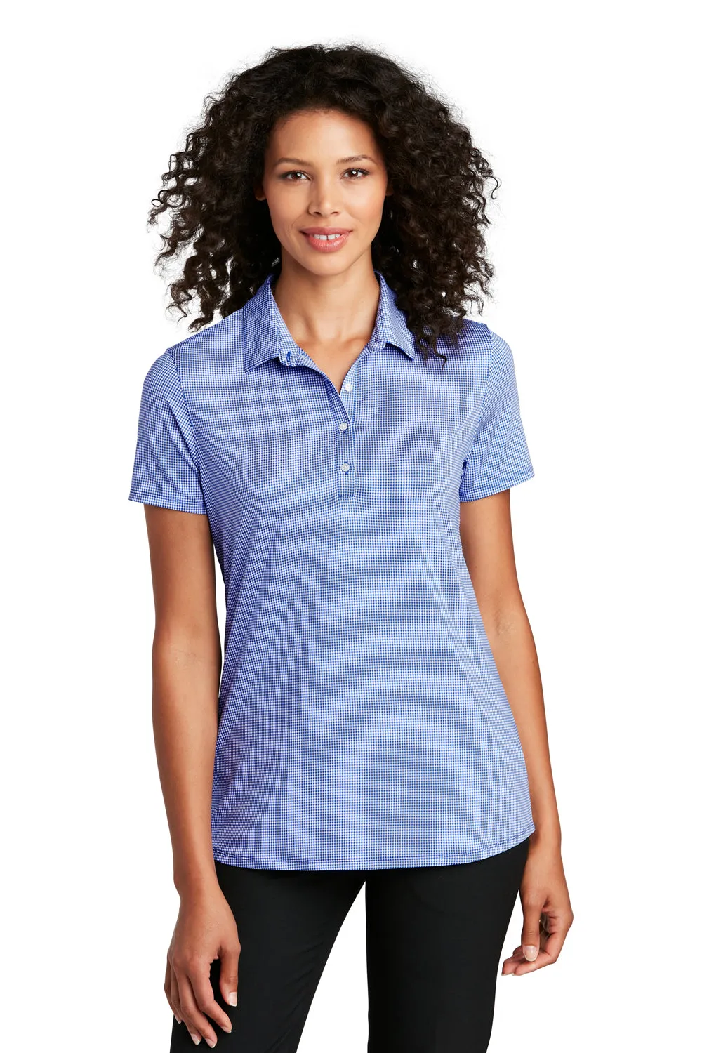 Port Authority Damen Gingham Feuchtigkeitstransportierendes Kurzarm-Polohemd - Echt Royalblau/Weiß - Ausverkauf