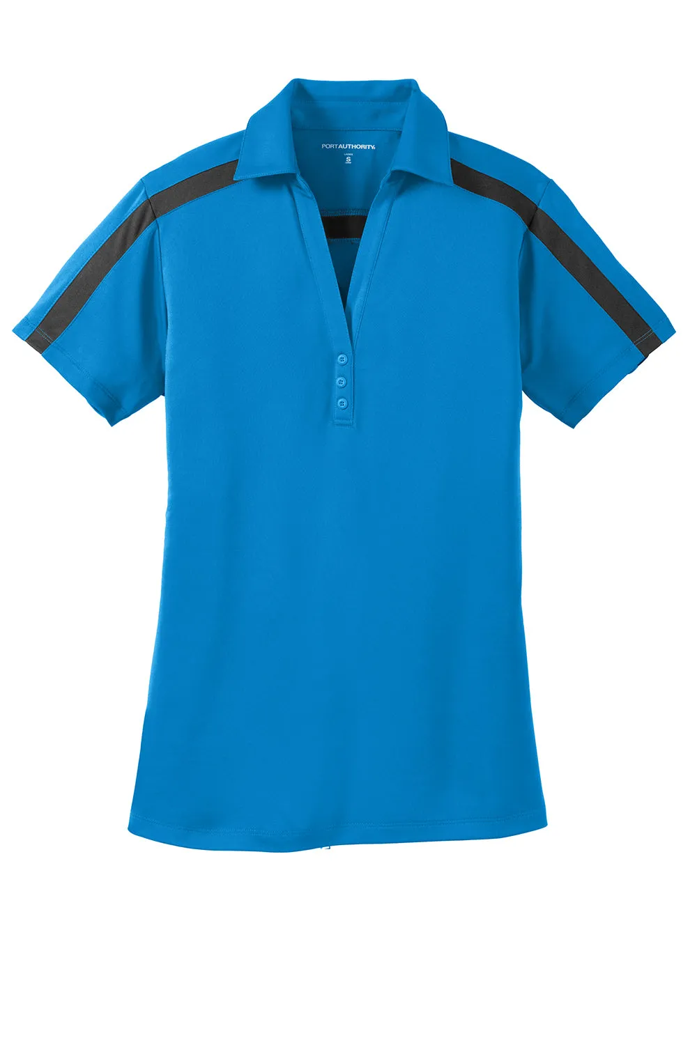 Port Authority Damen Polo-Shirt mit kurzen Ärmeln aus seidig-weicher Performance-Faser mit Feuchtigkeitstransport - Brilliant Blue/Schwarz