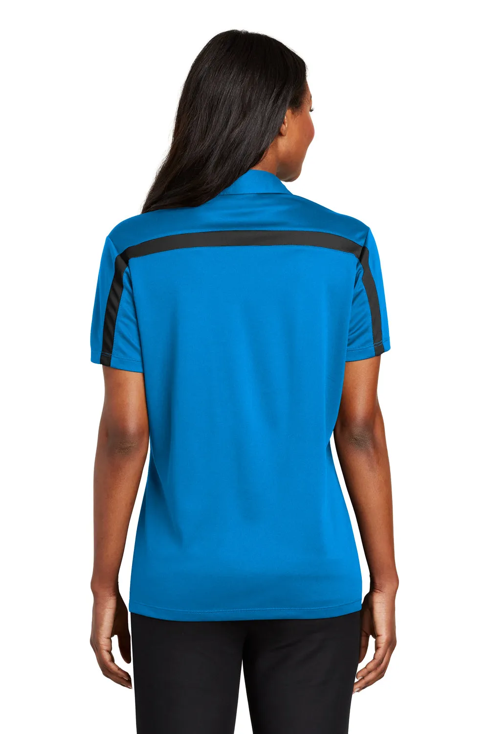Port Authority Damen Polo-Shirt mit kurzen Ärmeln aus seidig-weicher Performance-Faser mit Feuchtigkeitstransport - Brilliant Blue/Schwarz