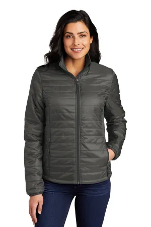 Port Authority Damen wasserabweisende packbare Daunenjacke mit durchgehendem Reißverschluss - Sterling Grau/Grafit Grau
