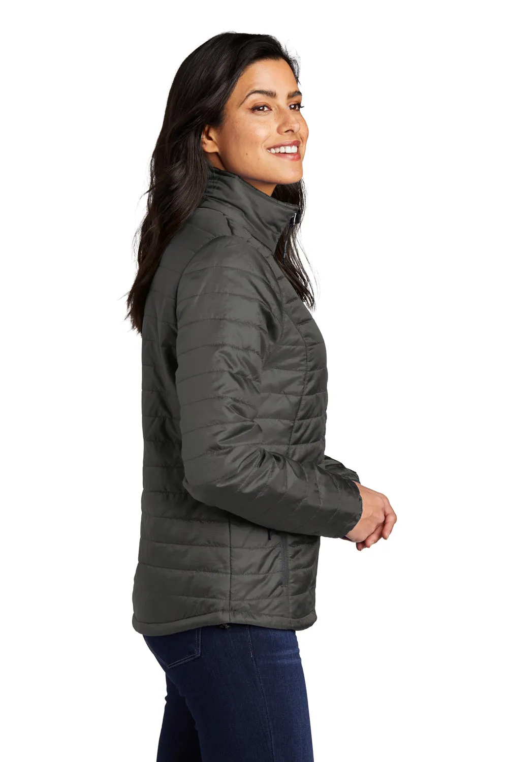 Port Authority Damen wasserabweisende packbare Daunenjacke mit durchgehendem Reißverschluss - Sterling Grau/Grafit Grau