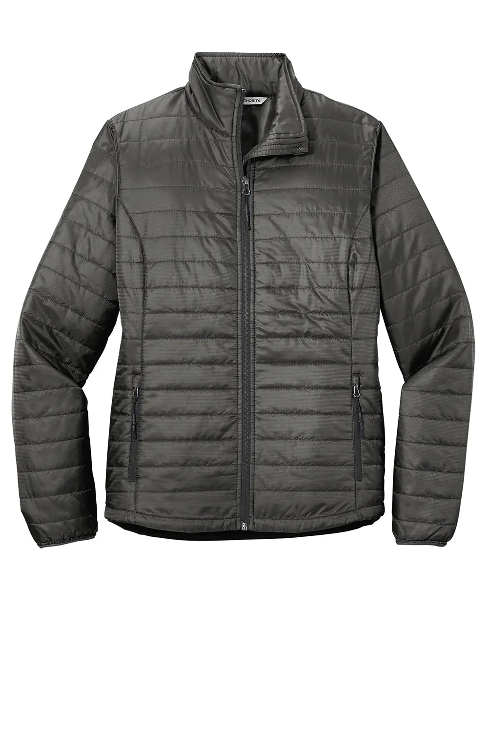 Port Authority Damen wasserabweisende packbare Daunenjacke mit durchgehendem Reißverschluss - Sterling Grau/Grafit Grau