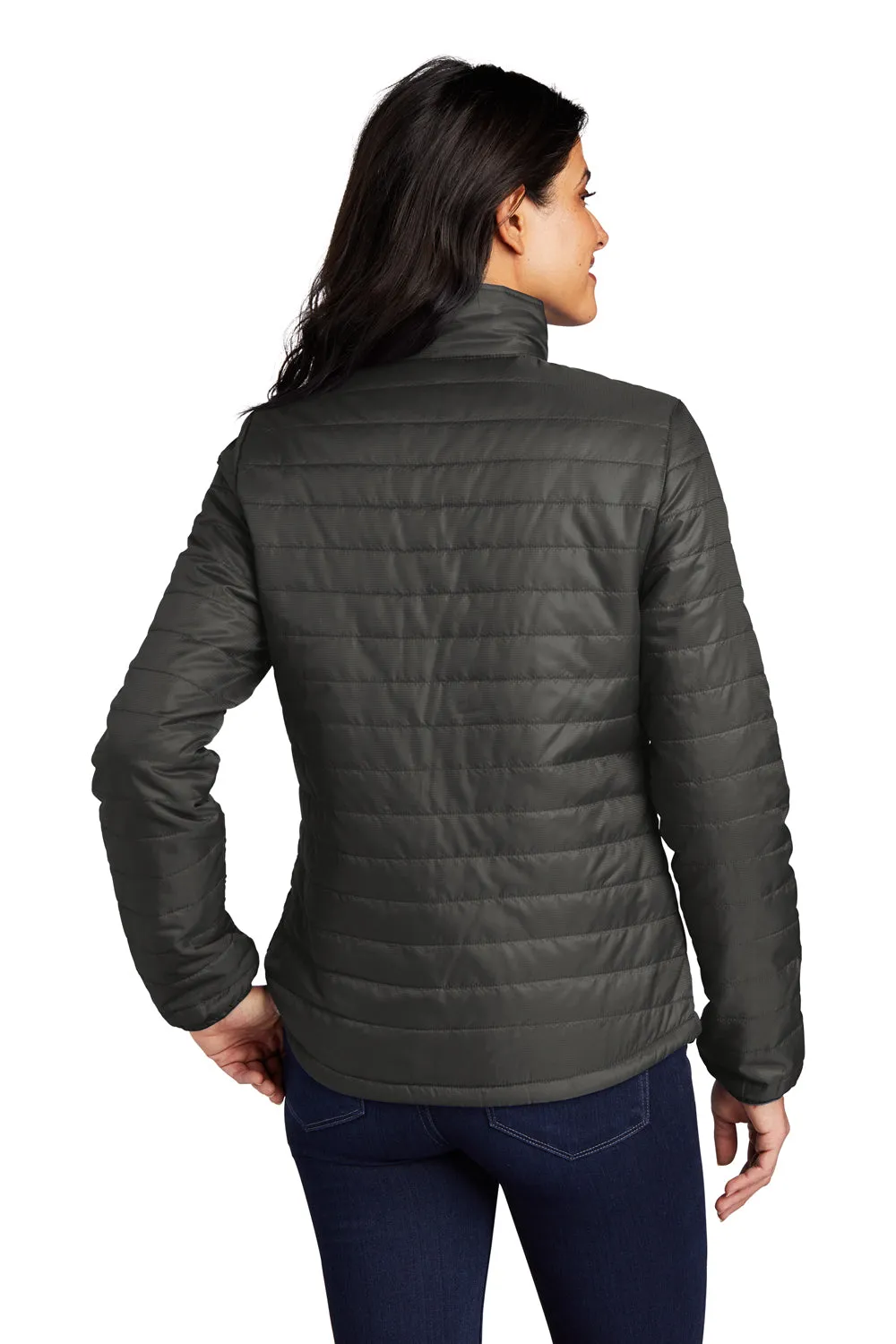 Port Authority Damen wasserabweisende packbare Daunenjacke mit durchgehendem Reißverschluss - Sterling Grau/Grafit Grau