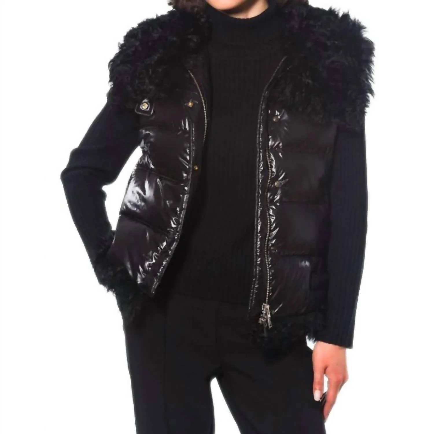 Puffer Down Lammweste In Schwarz