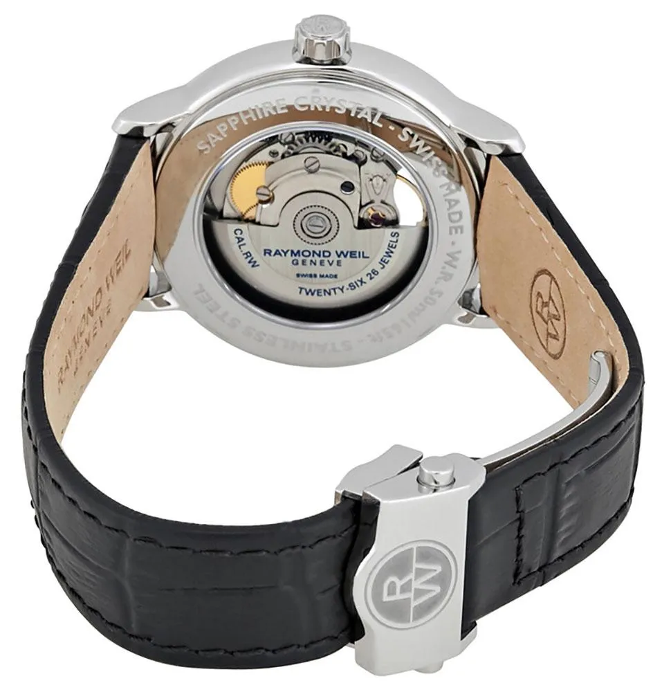 Raymond Weil Maestro Automatik Edelstahl Schwarz Lederarmband Silber Zifferblatt Herrenuhr 2227-STC-00659 Raymond Weil Uhren