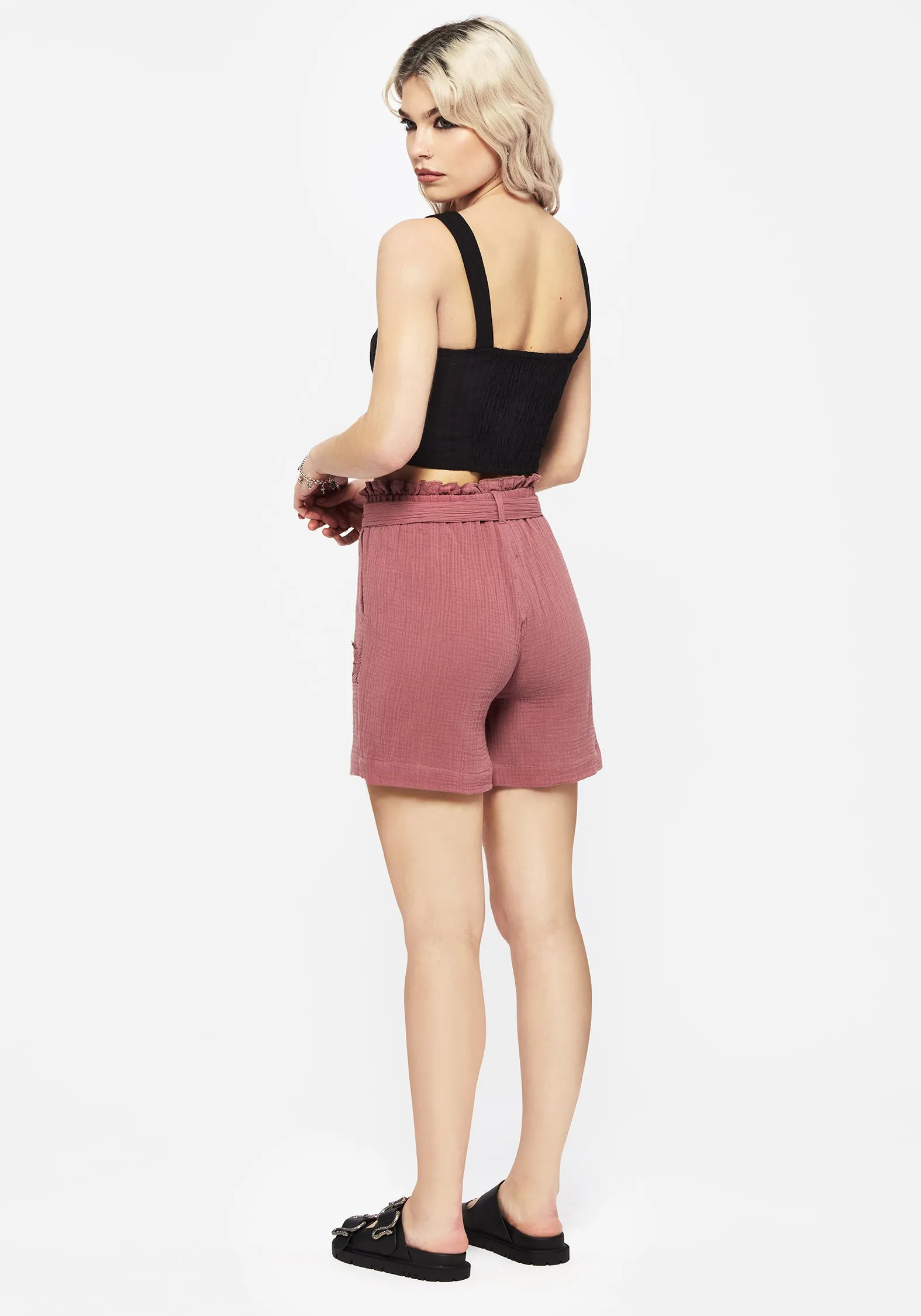 Rosamoth Applikationen-Besatz Baumwoll-Shorts mit Bindegürtel