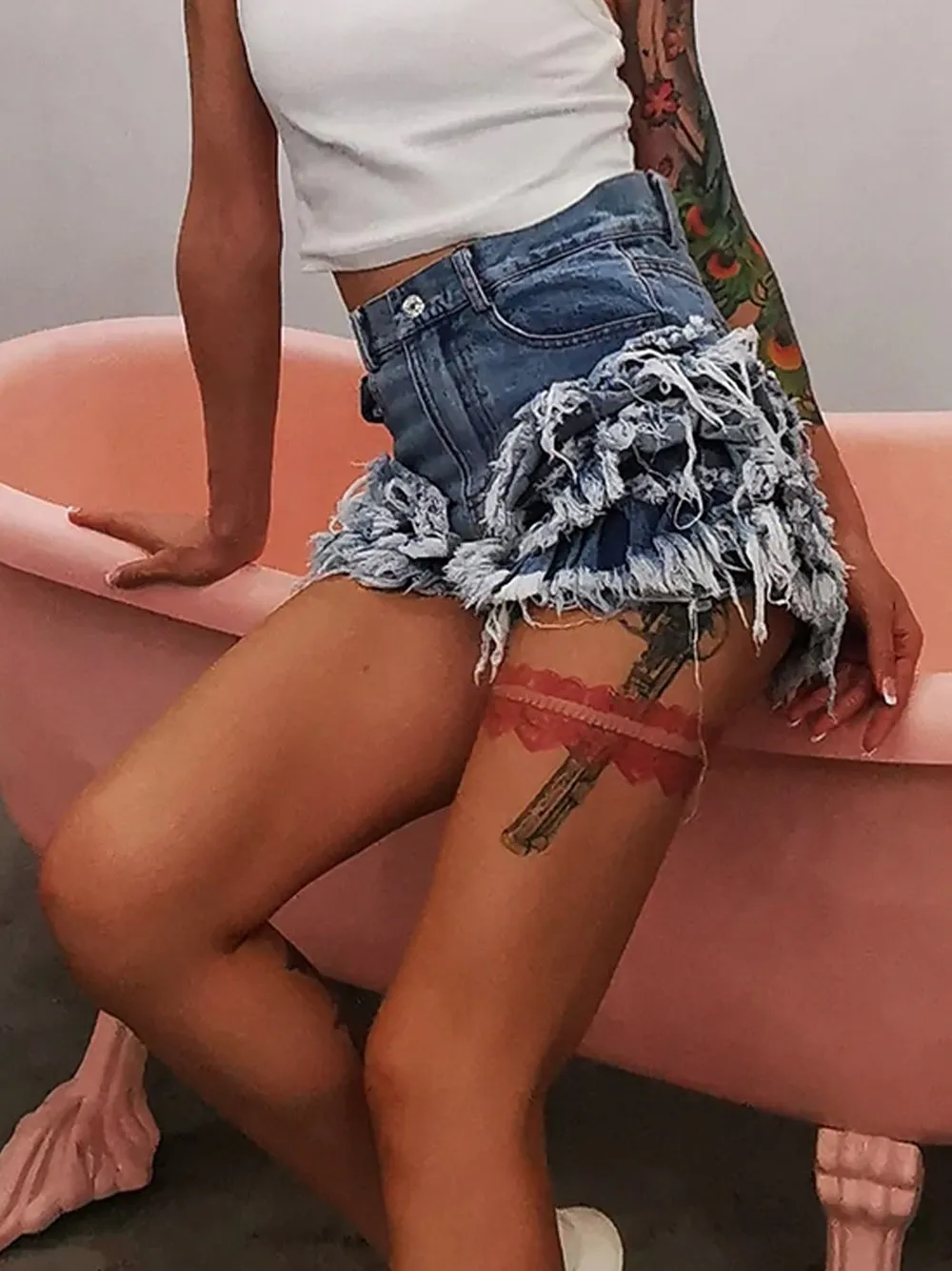 Ruffles Denim Shorts