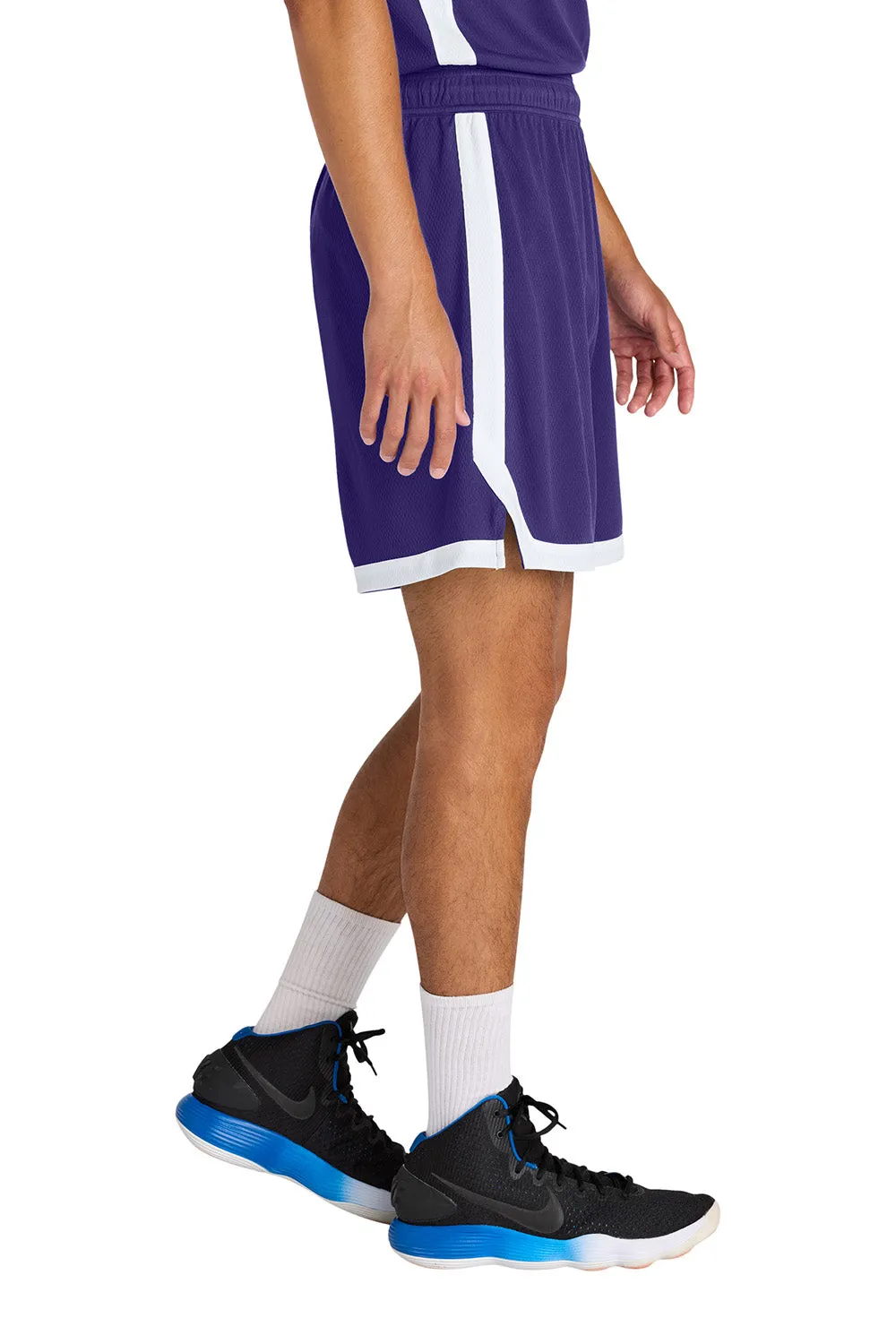 Sport-Tek Herren Rival Feuchtigkeitstransportierende Basketball-Shorts - Lila/Weiß