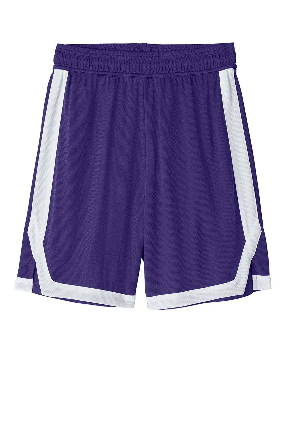 Sport-Tek Herren Rival Feuchtigkeitstransportierende Basketball-Shorts - Lila/Weiß