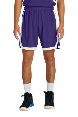 Sport-Tek Herren Rival Feuchtigkeitstransportierende Basketball-Shorts - Lila/Weiß