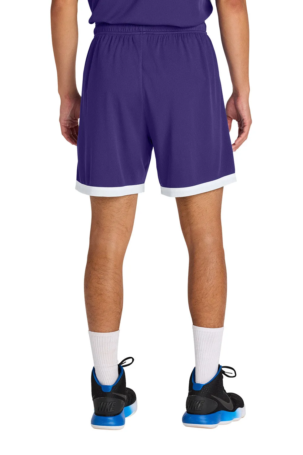 Sport-Tek Herren Rival Feuchtigkeitstransportierende Basketball-Shorts - Lila/Weiß