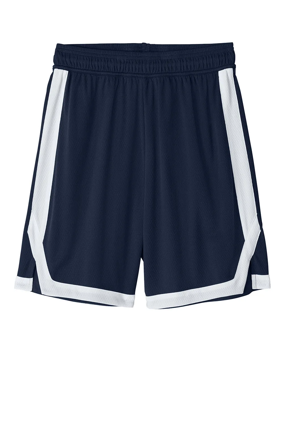 Sport-Tek Herren Rival Feuchtigkeitstransportierende Basketballshorts - Marineblau/Weiß