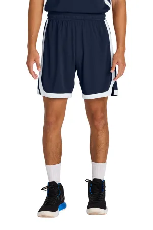Sport-Tek Herren Rival Feuchtigkeitstransportierende Basketballshorts - Marineblau/Weiß