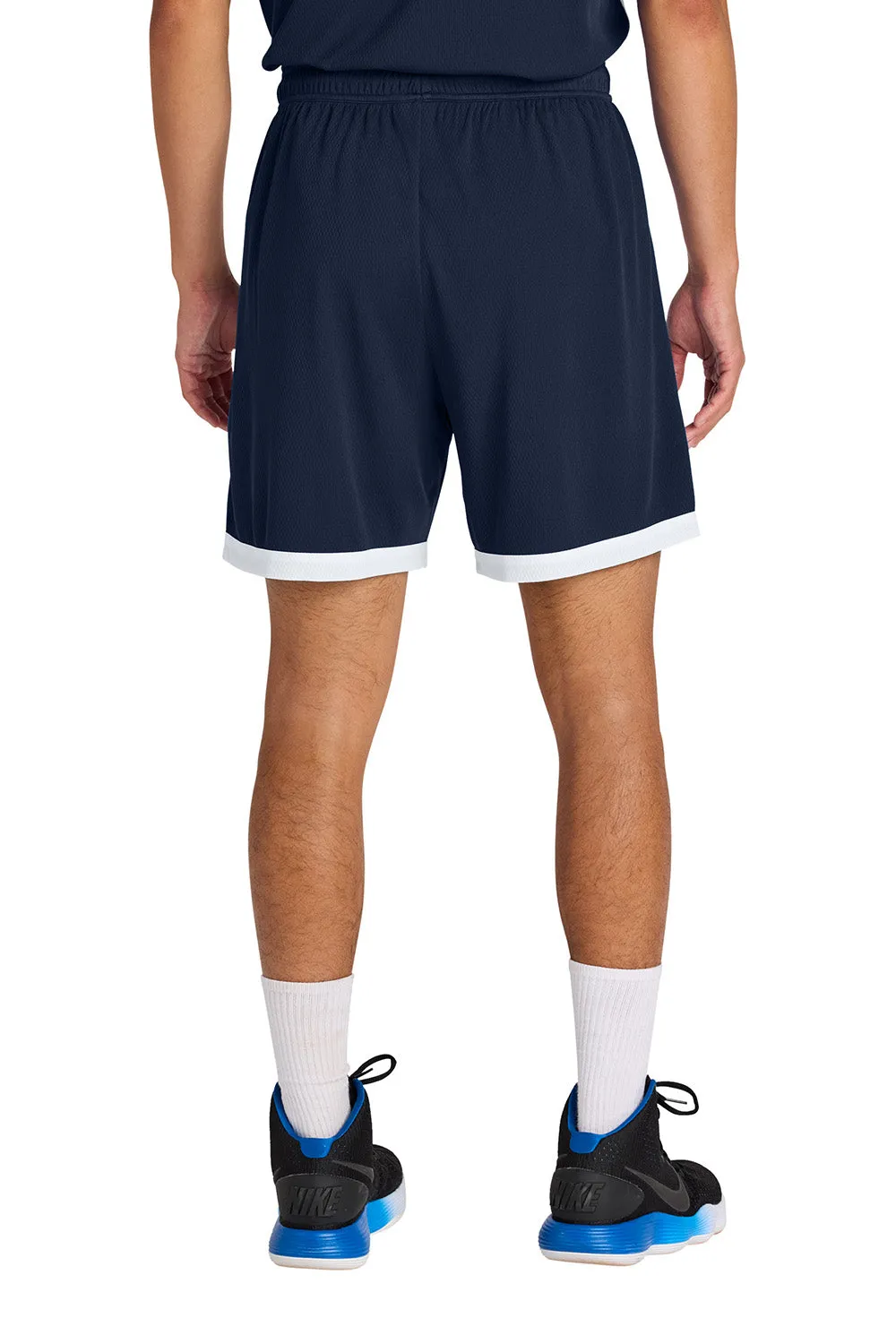 Sport-Tek Herren Rival Feuchtigkeitstransportierende Basketballshorts - Marineblau/Weiß