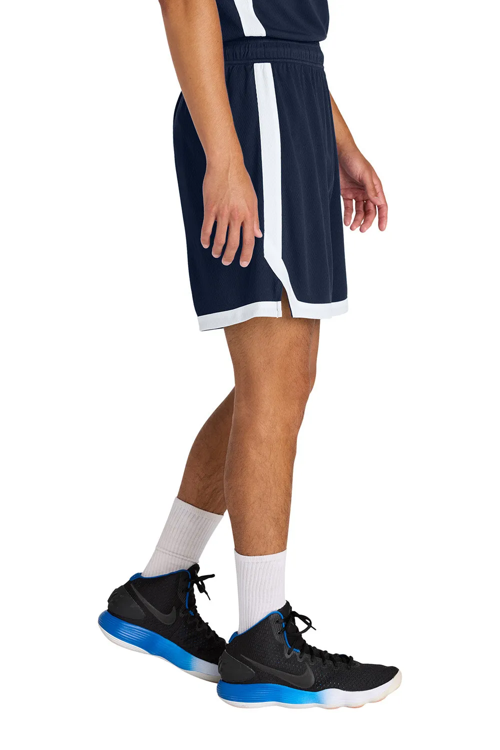 Sport-Tek Herren Rival Feuchtigkeitstransportierende Basketballshorts - Marineblau/Weiß