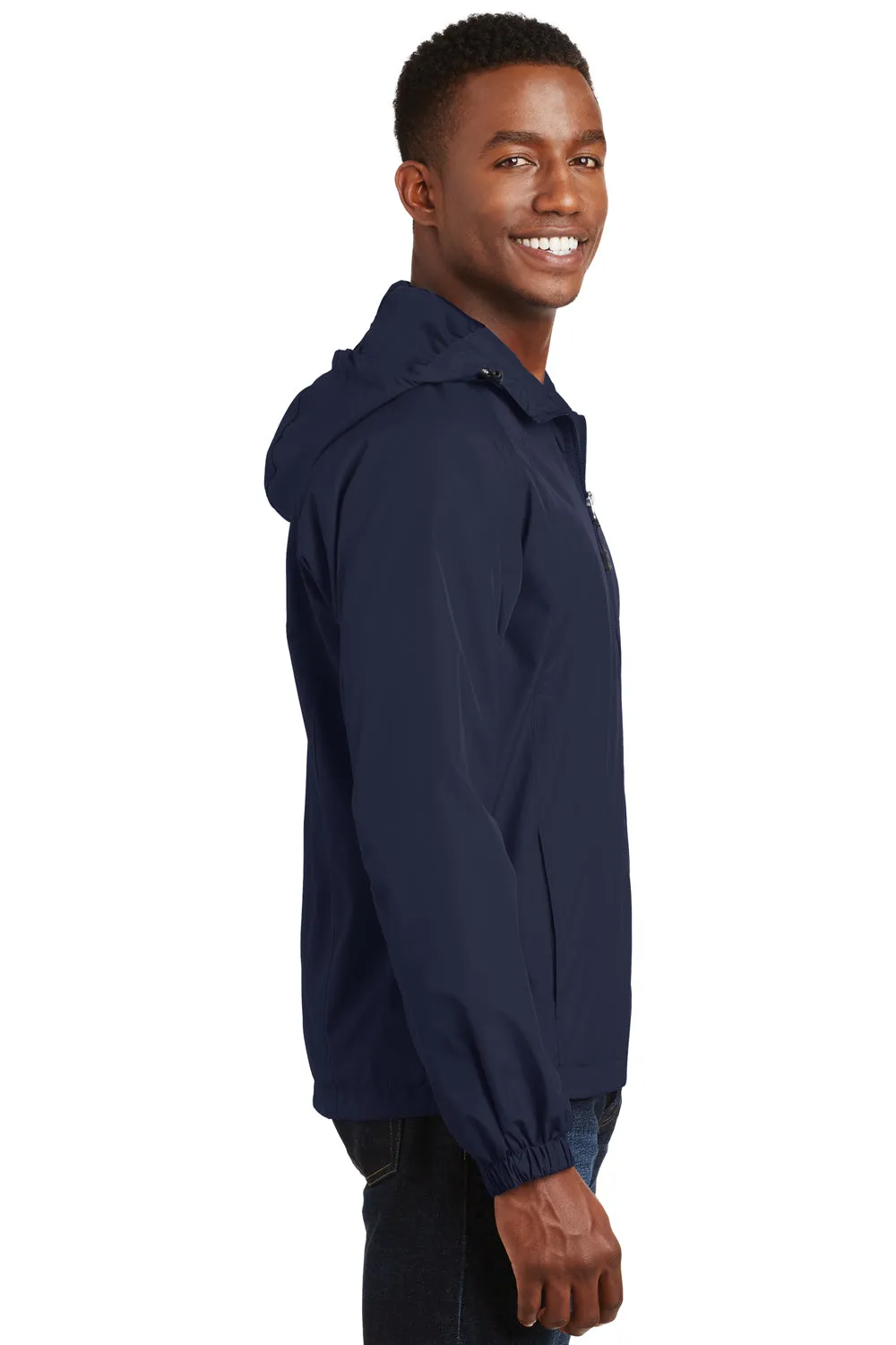 Sport-Tek Herren wasserabweisende Kapuzenjacke mit Reißverschluss - Marineblau
