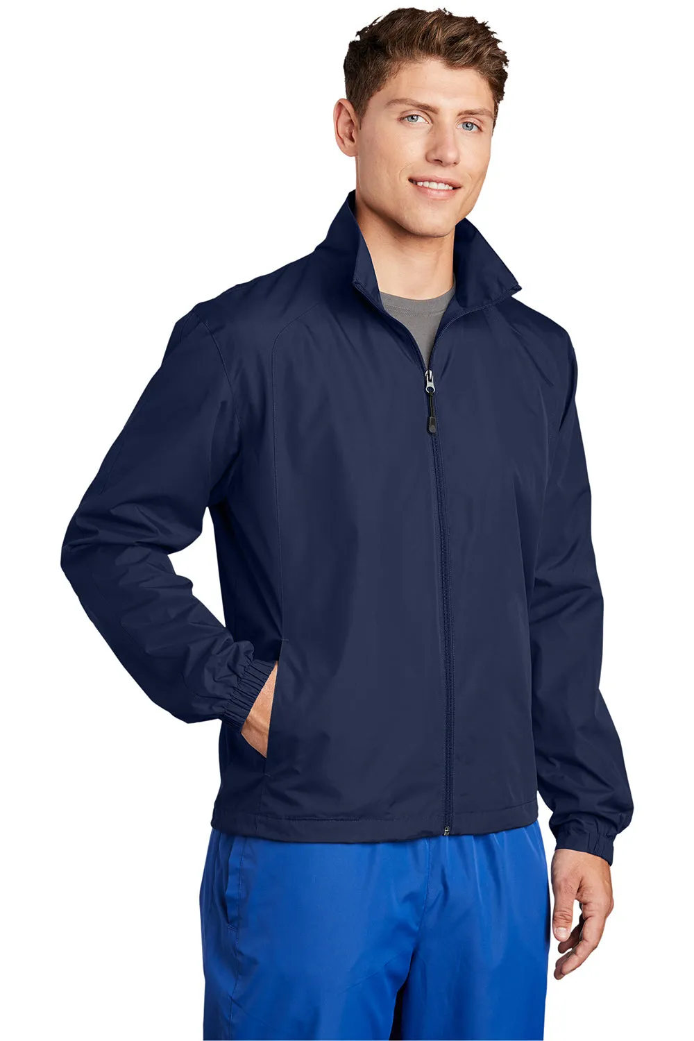 Sport-Tek Herren wasserabweisende Windjacke mit Vollreißverschluss - Echt Marineblau