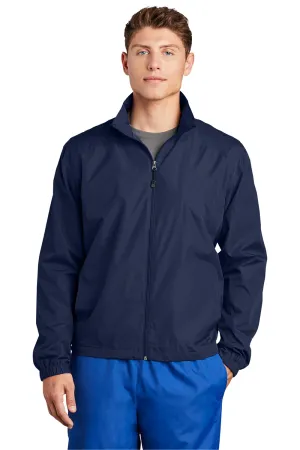 Sport-Tek Herren wasserabweisende Windjacke mit Vollreißverschluss - Echt Marineblau