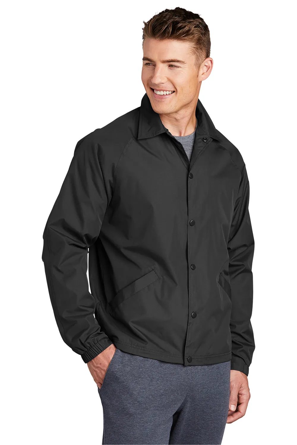 Sport-Tek Herren wasserabweisende Snap-Down Seitenlinienjacke - Schwarz
