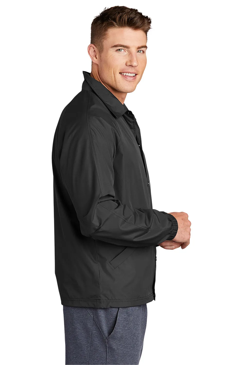 Sport-Tek Herren wasserabweisende Snap-Down Seitenlinienjacke - Schwarz