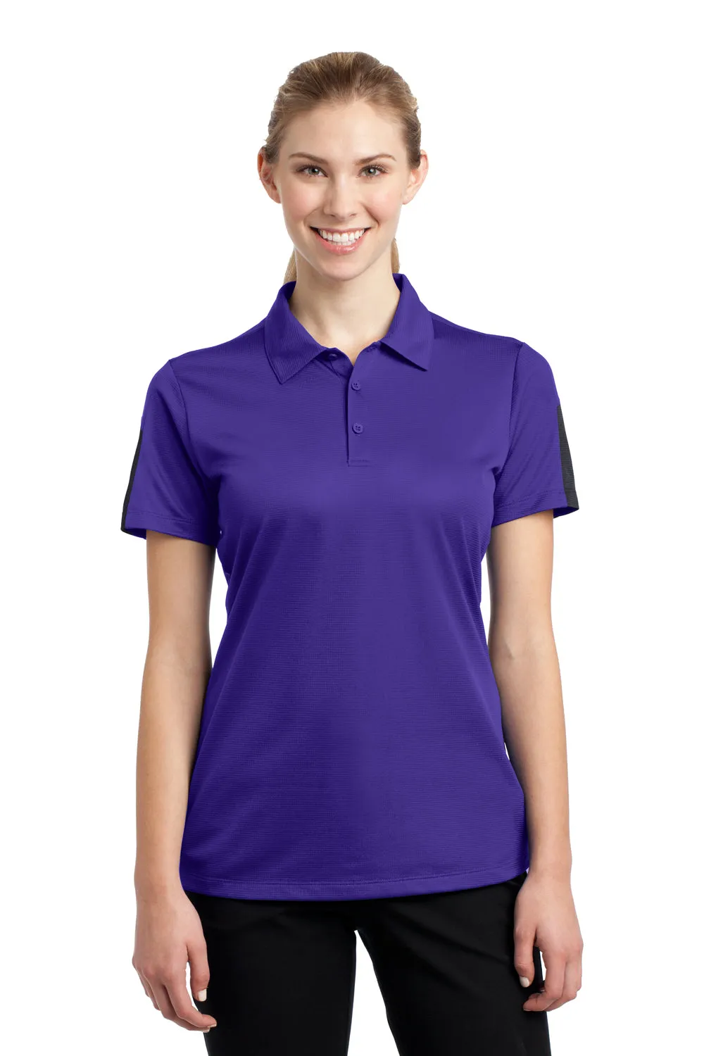 Sport-Tek Damen Active Mesh Feuchtigkeitstransportierendes Kurzarm-Polohemd - Lila/Grau - Auslaufmodell
