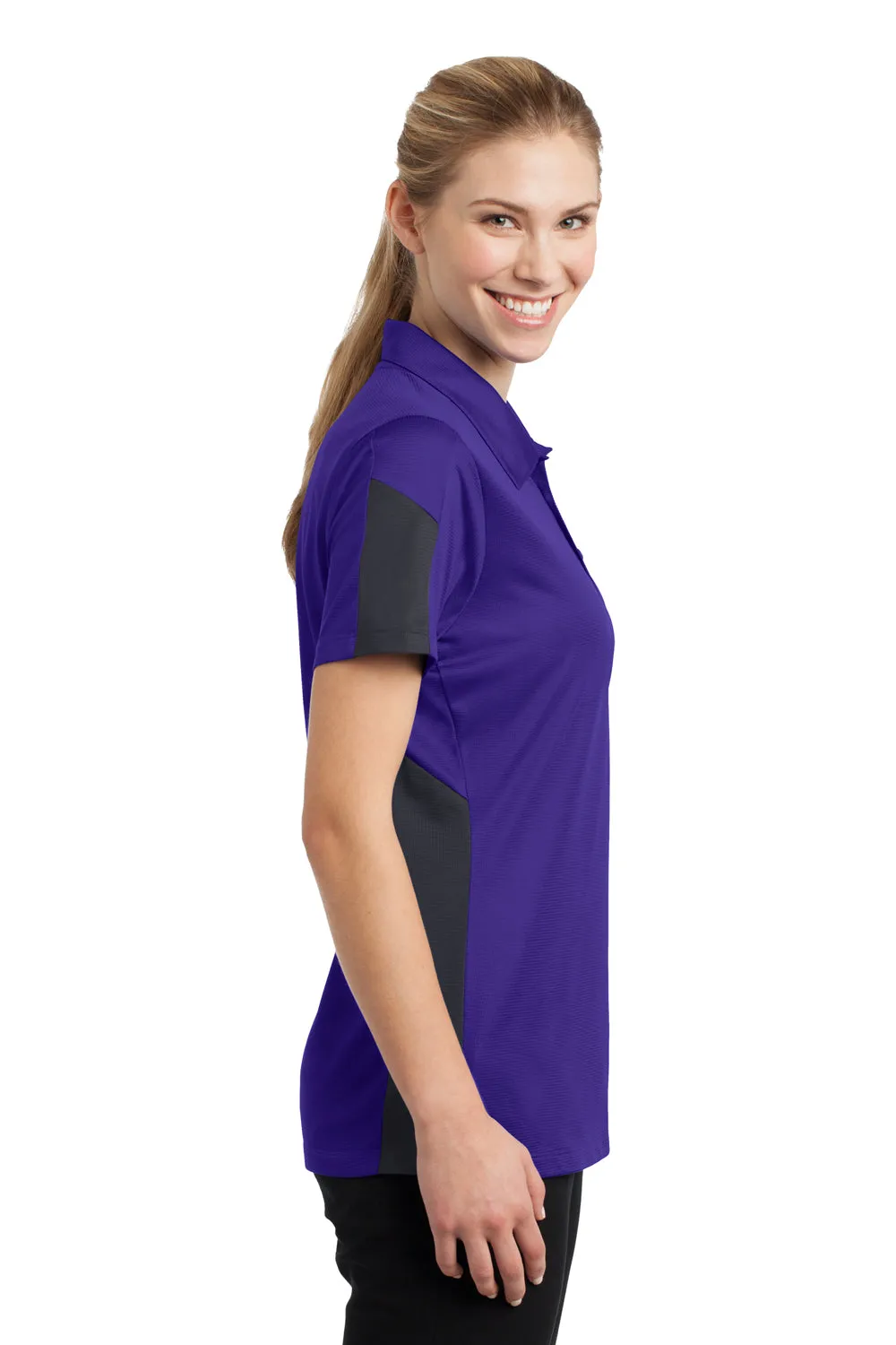 Sport-Tek Damen Active Mesh Feuchtigkeitstransportierendes Kurzarm-Polohemd - Lila/Grau - Auslaufmodell