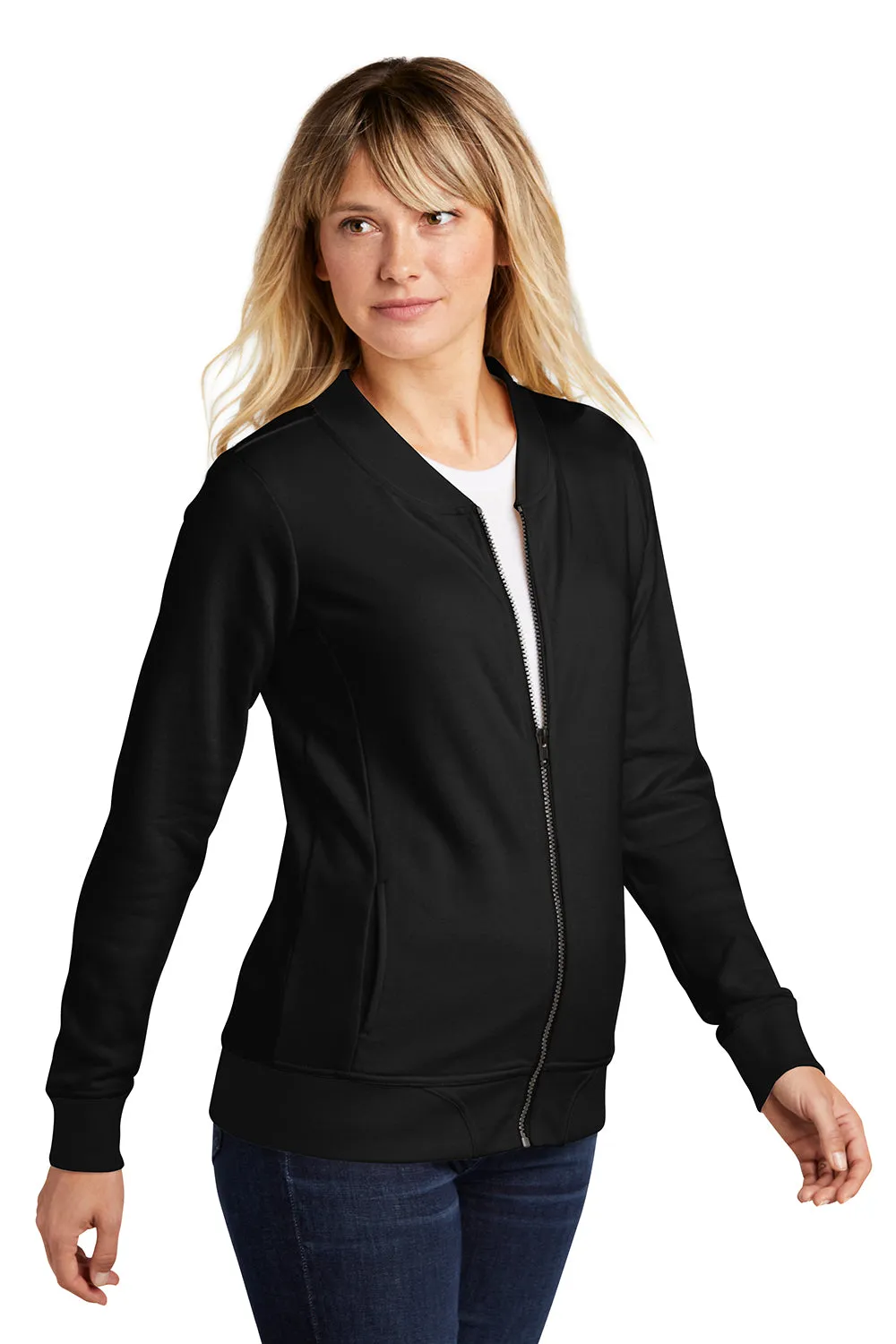 Sport-Tek Damen French Terry Vollreißverschluss Bomberjacke - Schwarz