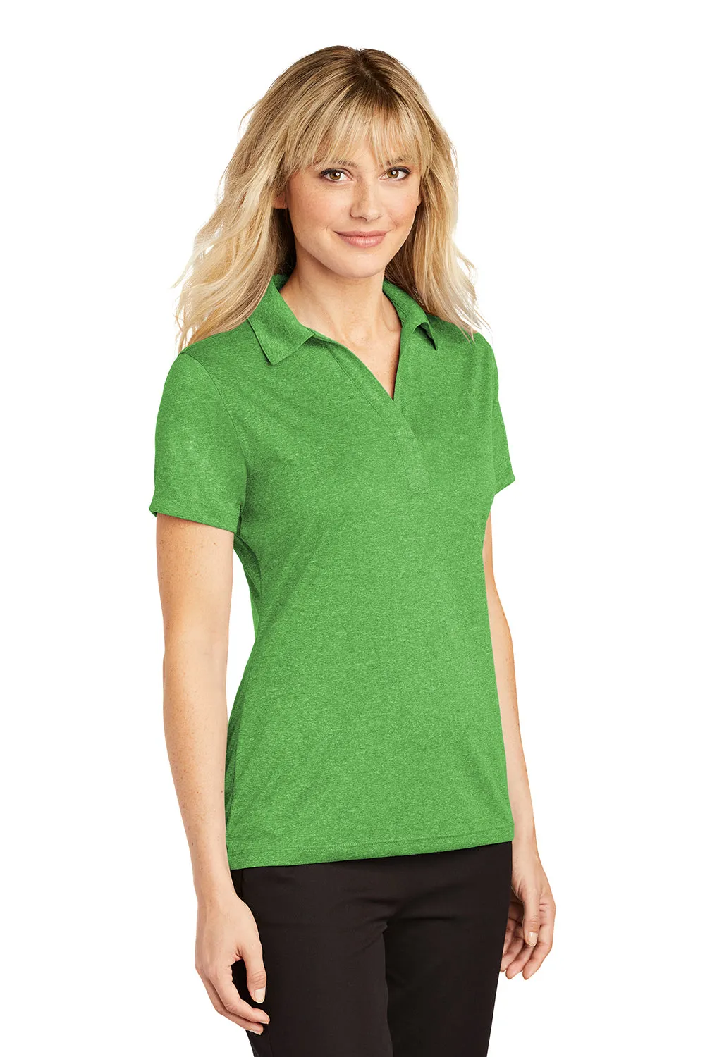 Sport-Tek Damen Heather Contender Feuchtigkeitstransportierendes Kurzarm-Polohemd - Heather Rasengrün