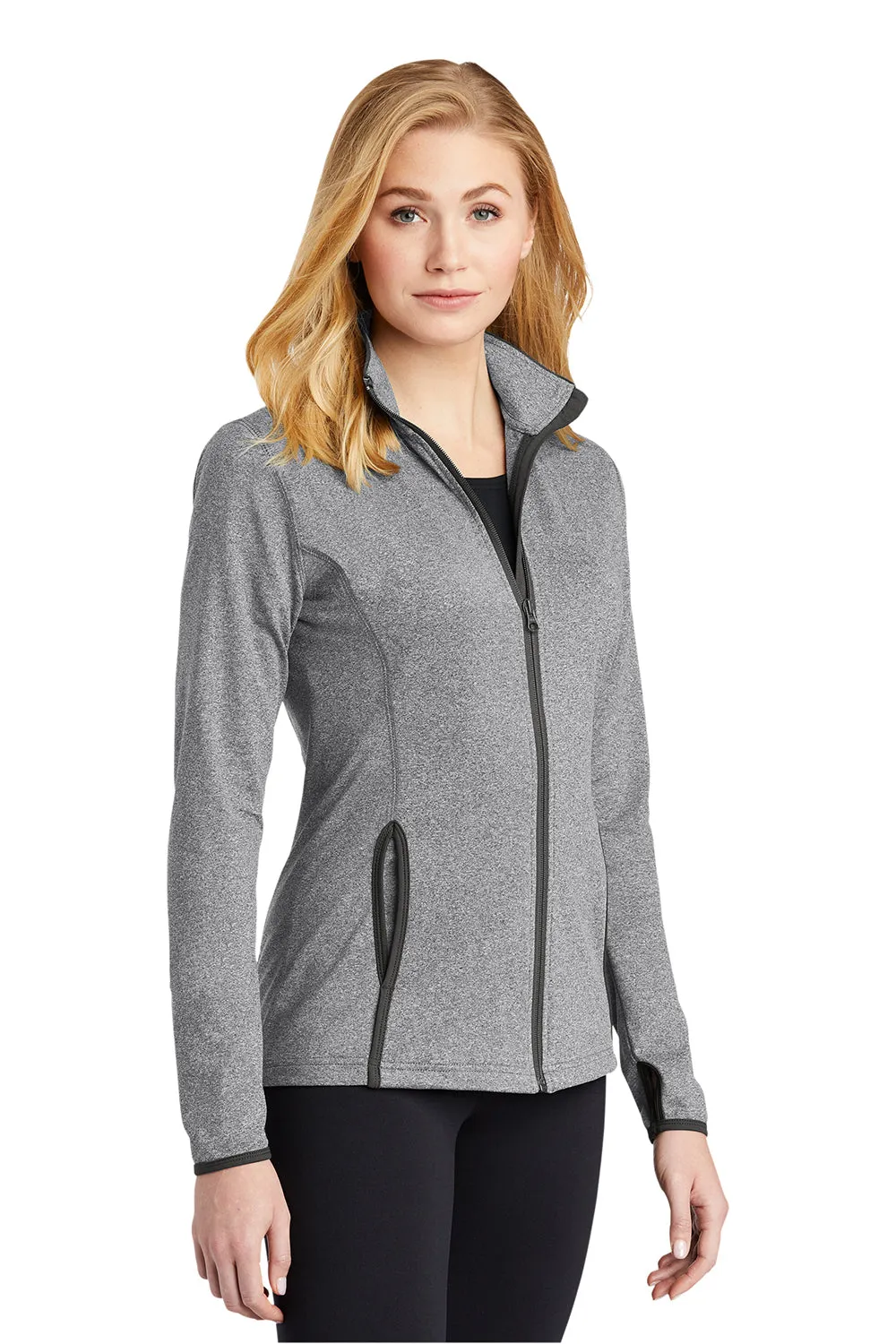 Sport-Tek Damen Sport-Wick Feuchtigkeitstransportierende Full-Zip-Jacke - Heather Charcoal Grey/Charcoal Grey