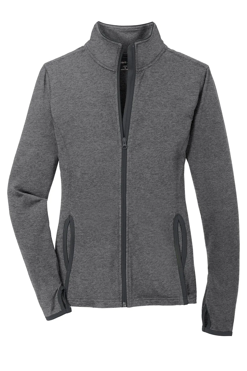 Sport-Tek Damen Sport-Wick Feuchtigkeitstransportierende Full-Zip-Jacke - Heather Charcoal Grey/Charcoal Grey