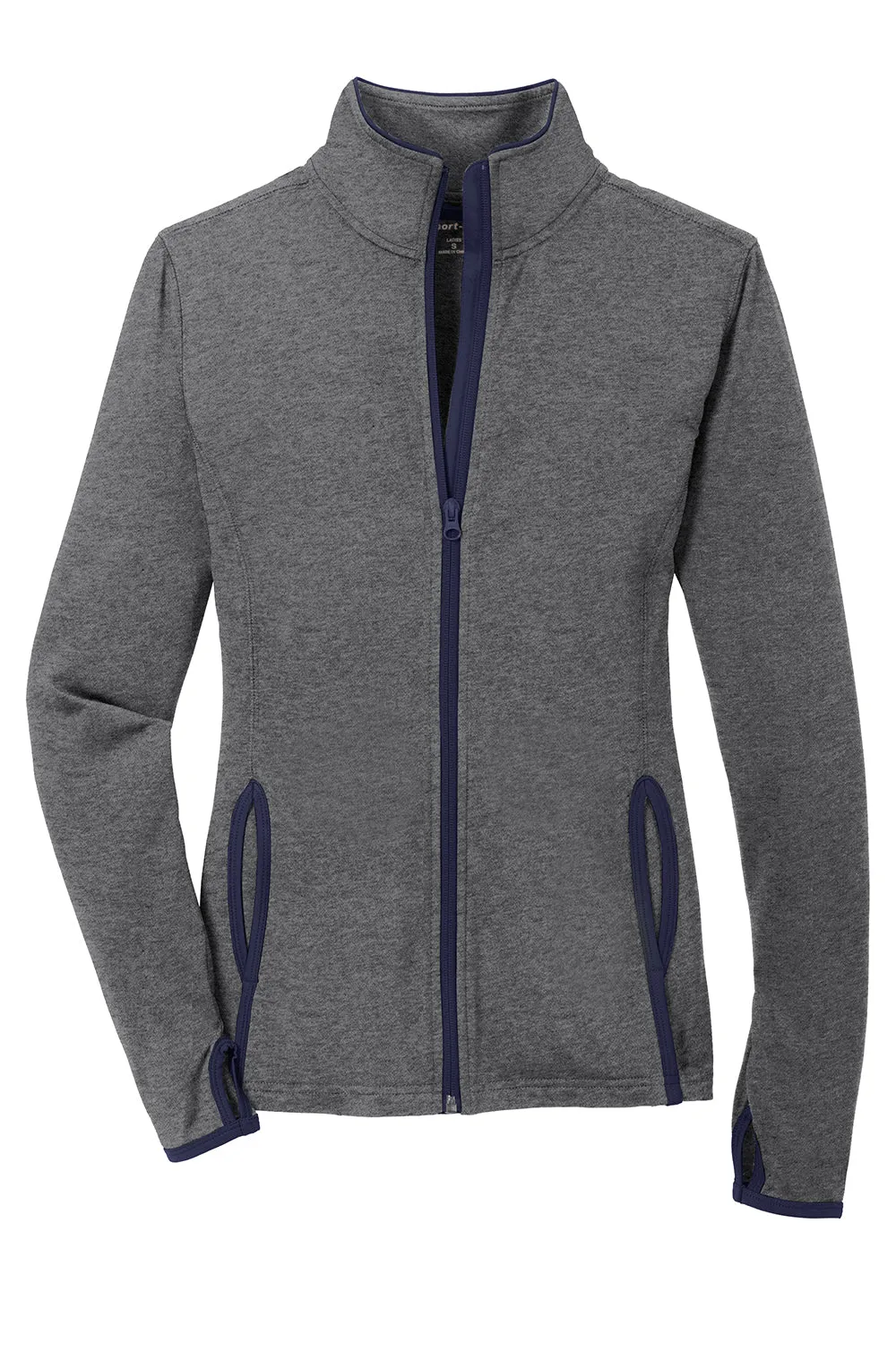 Sport-Tek Damen Sport-Wick Feuchtigkeitstransportierende Reißverschlussjacke - Heather Charcoal Grey/Echt Marineblau