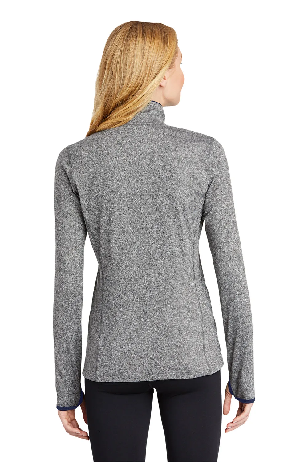 Sport-Tek Damen Sport-Wick Feuchtigkeitstransportierende Reißverschlussjacke - Heather Charcoal Grey/Echt Marineblau