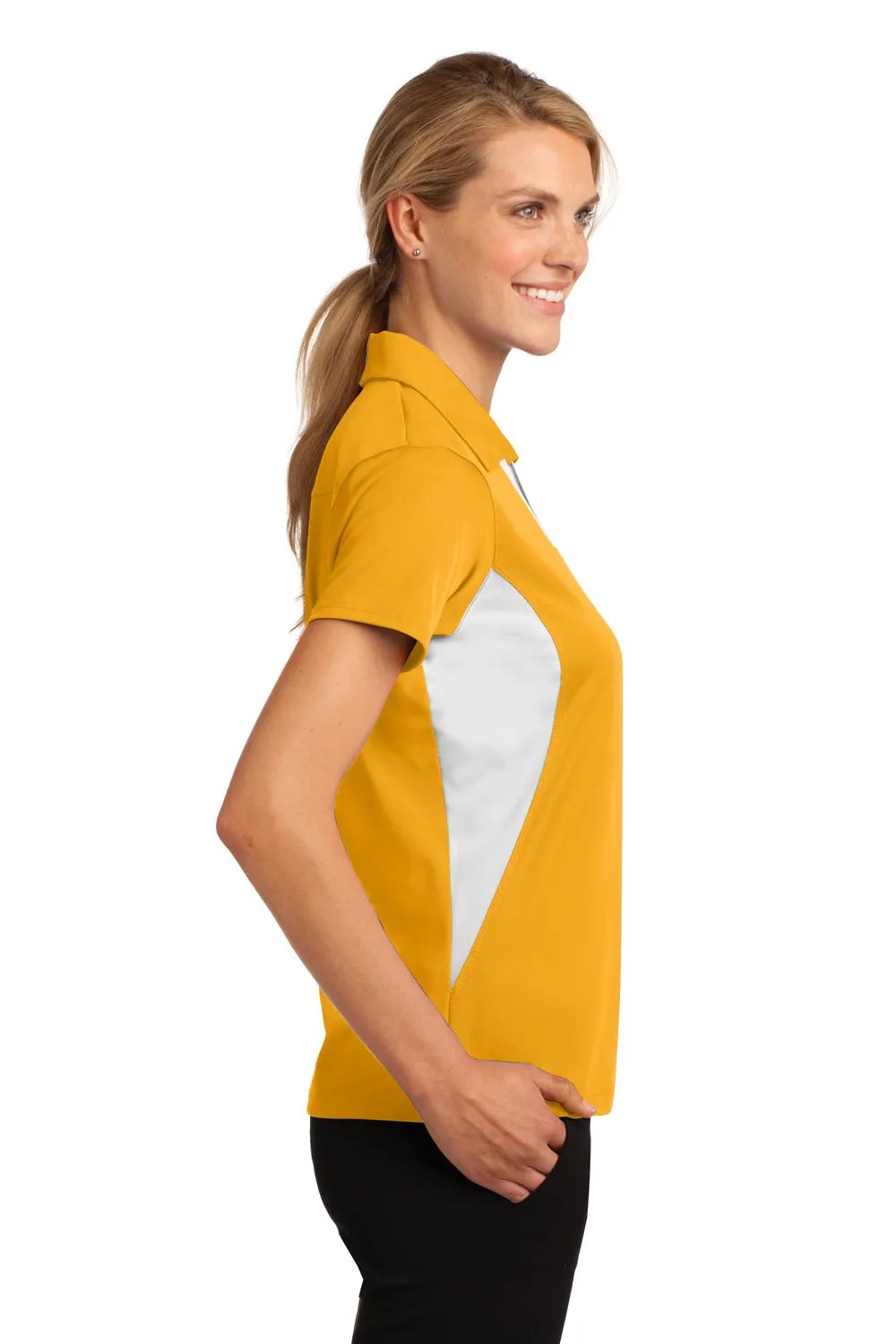 Sport-Tek Damen Sport-Wick Feuchtigkeitstransport Polo-Shirt mit kurzen Ärmeln - Gold/Weiß - Auslaufmodell