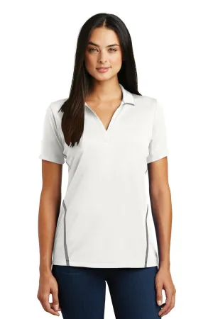 Sport-Tek Damen Tough Feuchtigkeitstransportierendes Kurzarm-Polohemd - Weiß/Heather Grau - Auslaufmodell