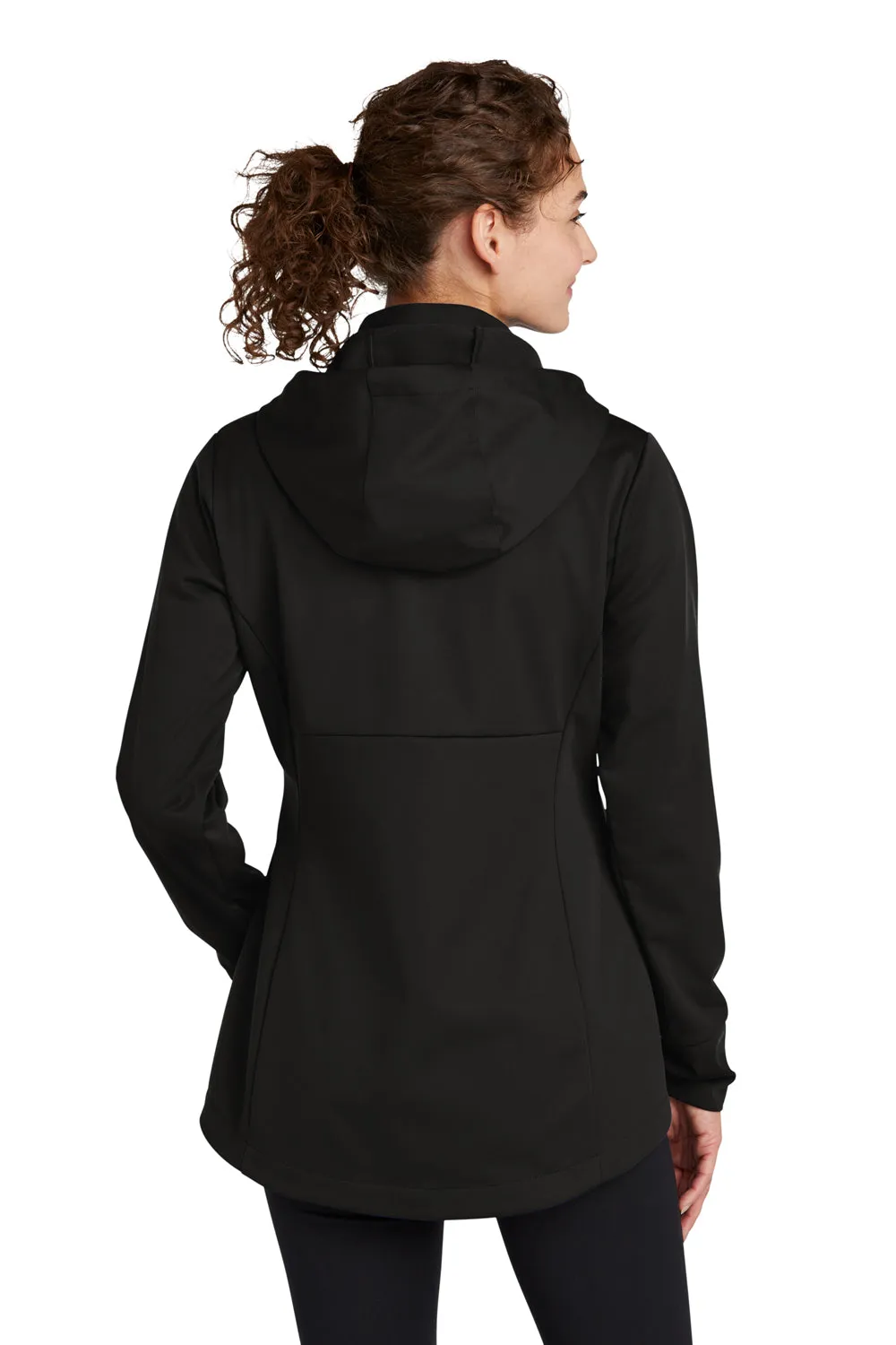 Sport-Tek Damen Wind- & wasserdichte Softshell-Jacke mit Kapuze und Reißverschluss - Tiefschwarz