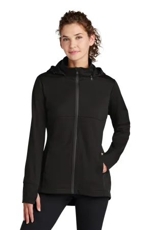 Sport-Tek Damen Wind- & wasserdichte Softshell-Jacke mit Kapuze und Reißverschluss - Tiefschwarz