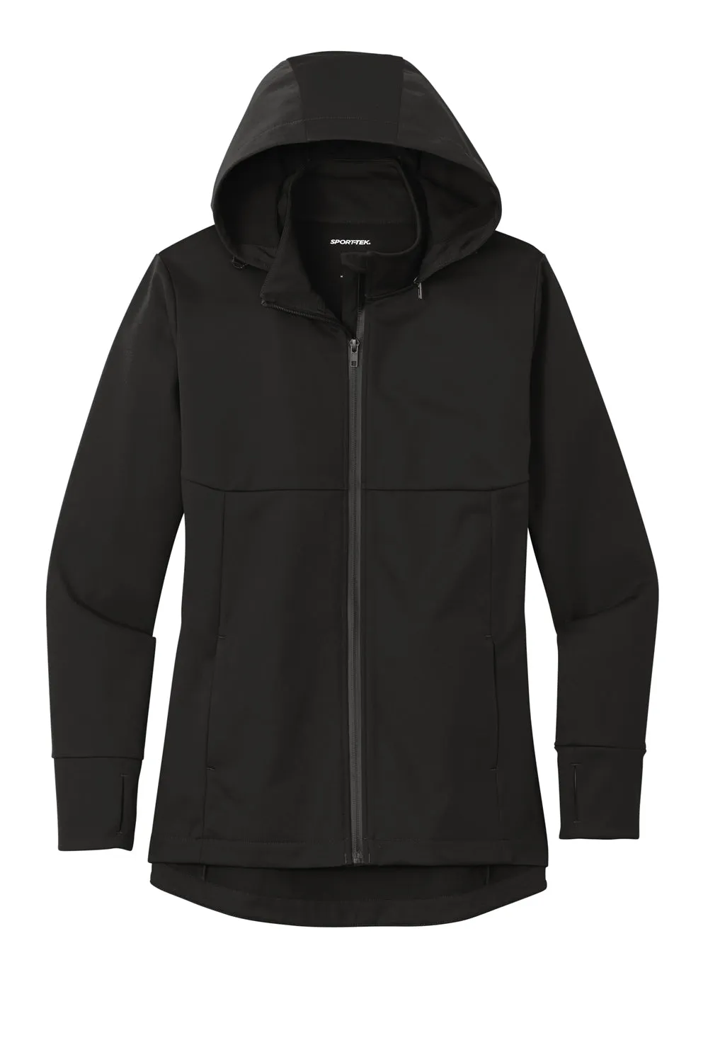 Sport-Tek Damen Wind- & wasserdichte Softshell-Jacke mit Kapuze und Reißverschluss - Tiefschwarz