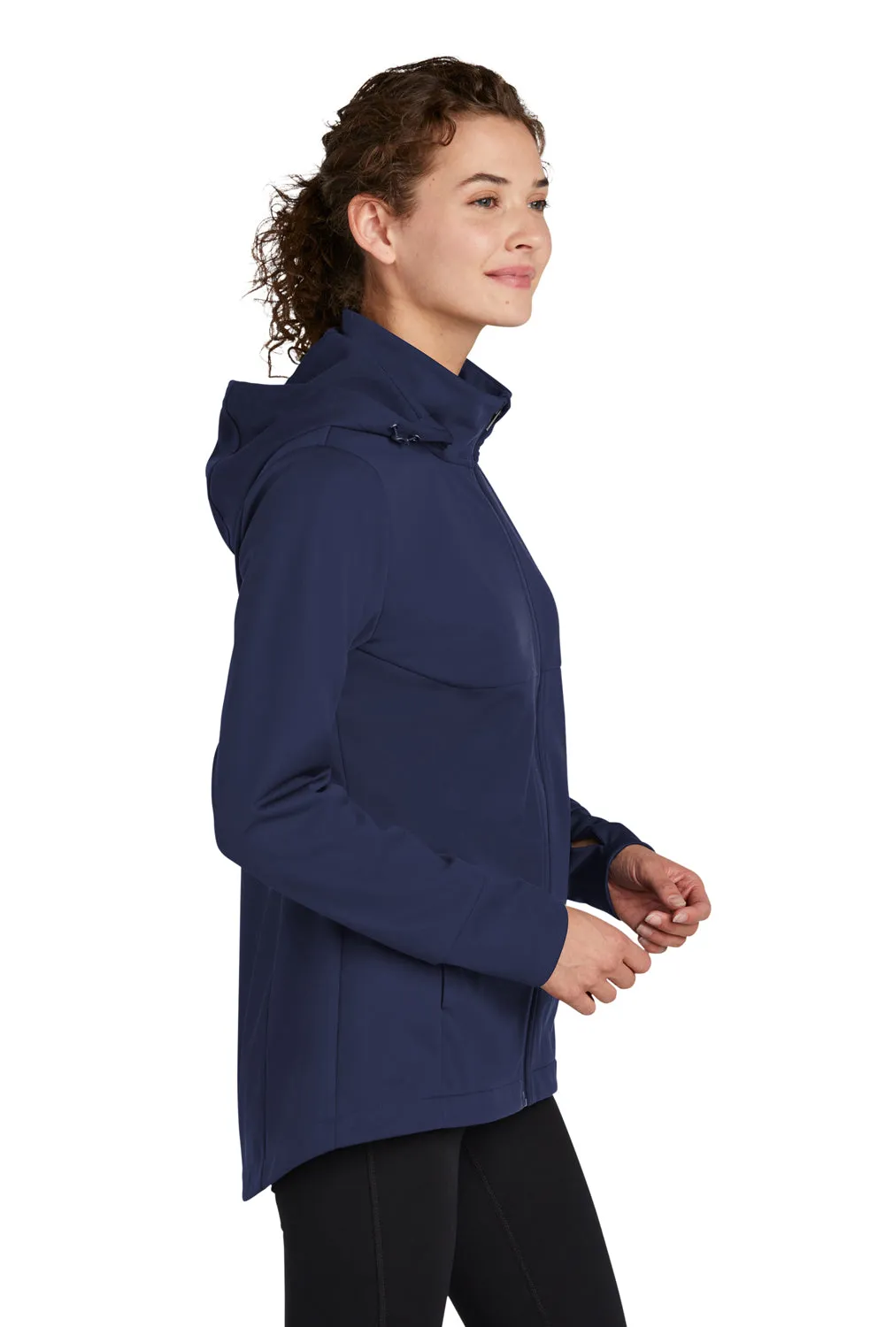 Sport-Tek Damen Wind- & wasserdichte Softshell-Jacke mit Kapuze und Reißverschluss - Echt Marineblau