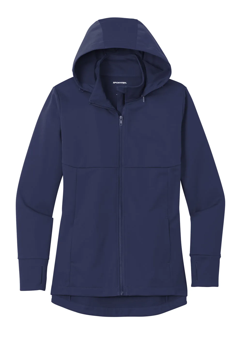 Sport-Tek Damen Wind- & wasserdichte Softshell-Jacke mit Kapuze und Reißverschluss - Echt Marineblau