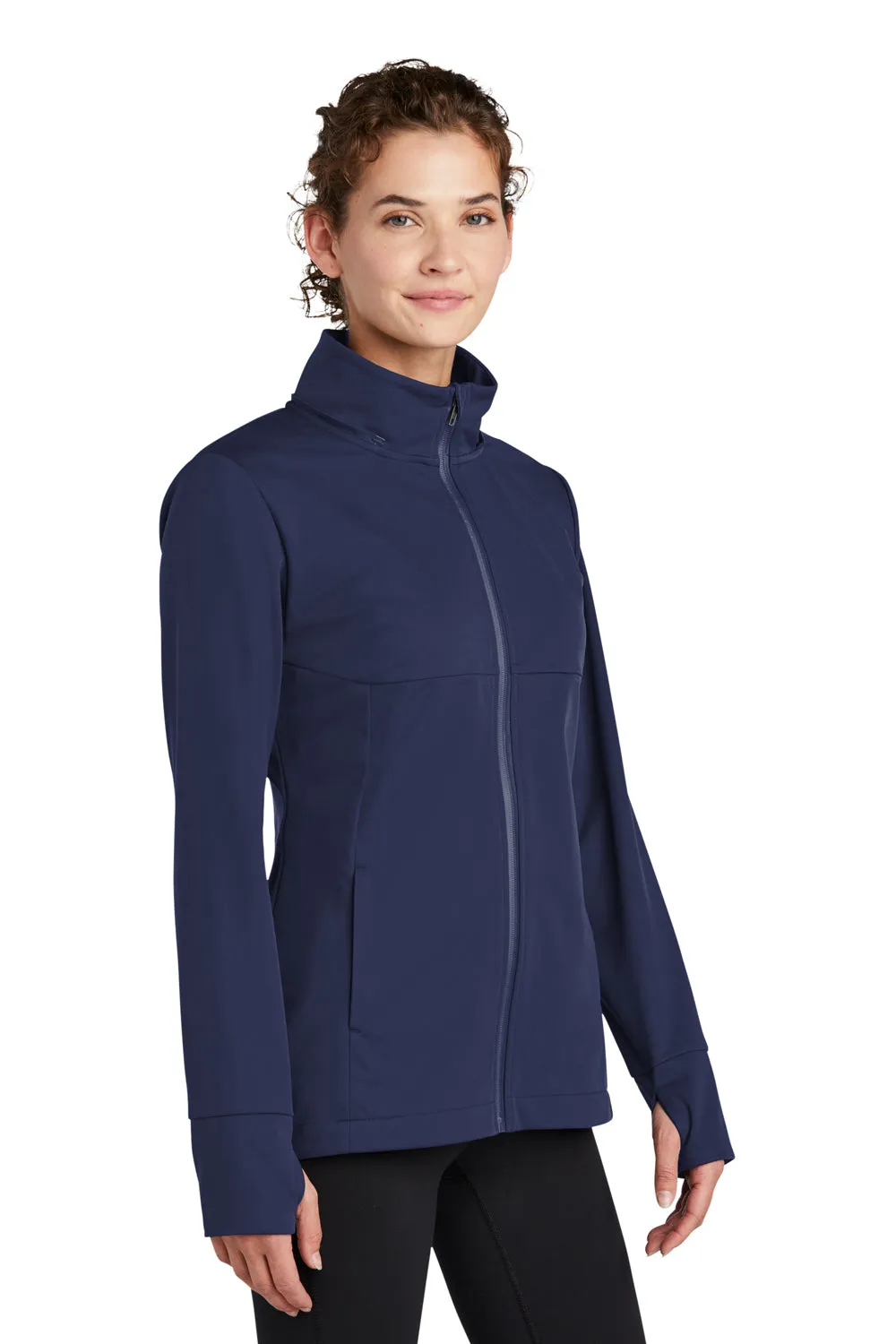 Sport-Tek Damen Wind- & wasserdichte Softshell-Jacke mit Kapuze und Reißverschluss - Echt Marineblau