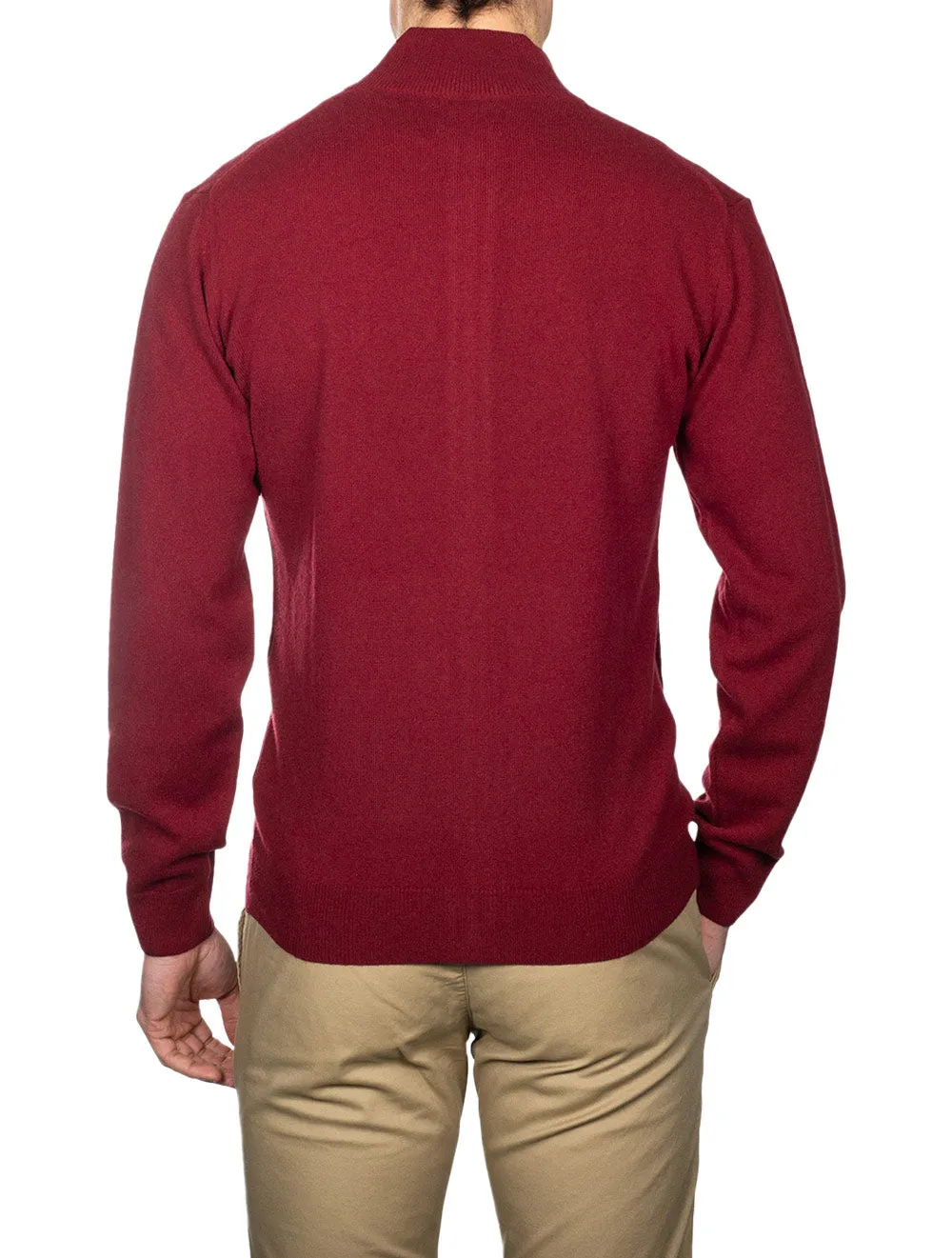 Superfeine Lamswoll-Zip-Cardigan in Portweinrot