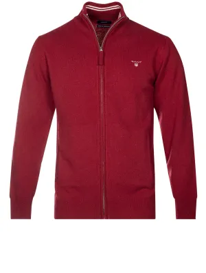 Superfeine Lamswoll-Zip-Cardigan in Portweinrot