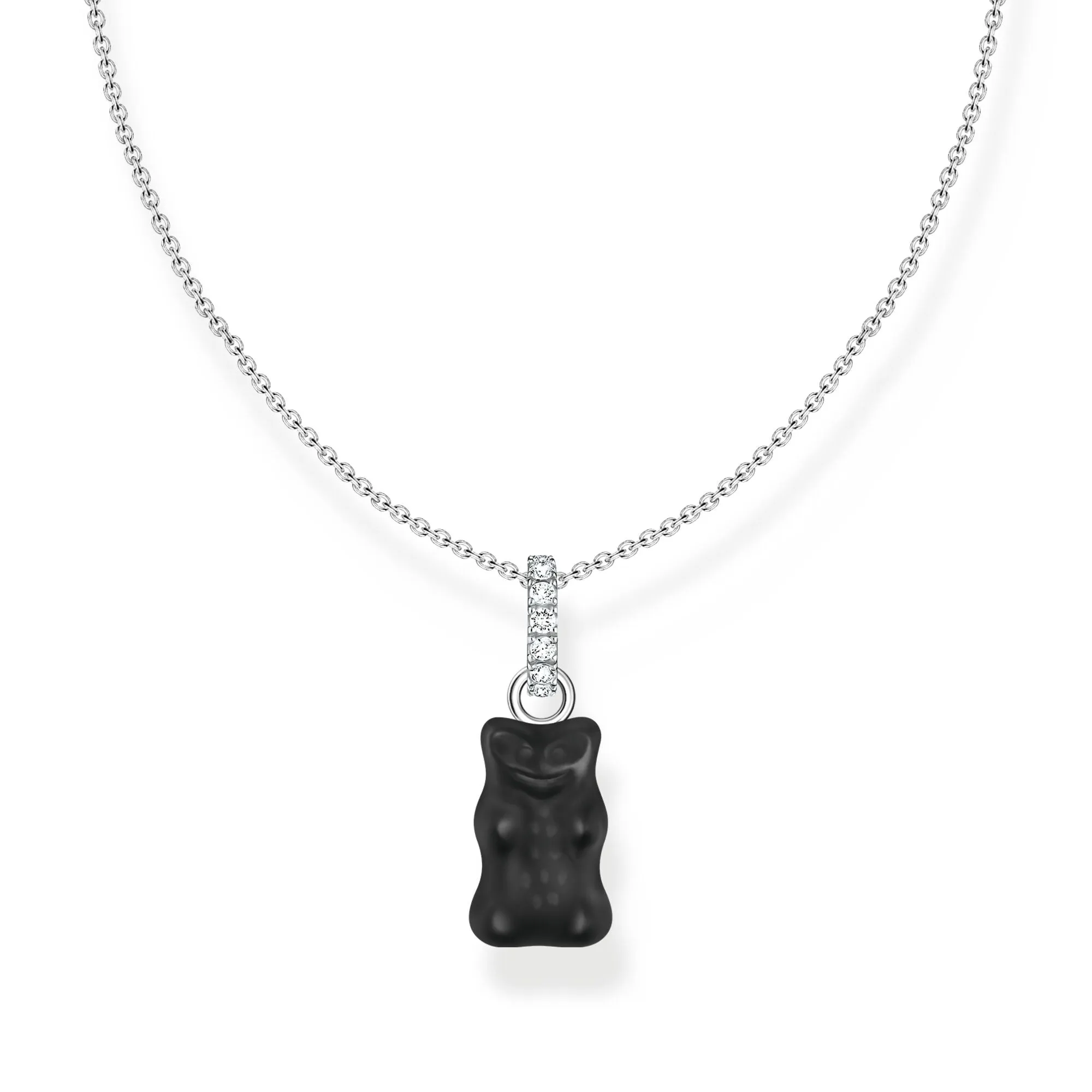 Thomas Sabo Damen Halsketten Halskette mit schwarzem Goldbär-Anhänger und Zirkonia
