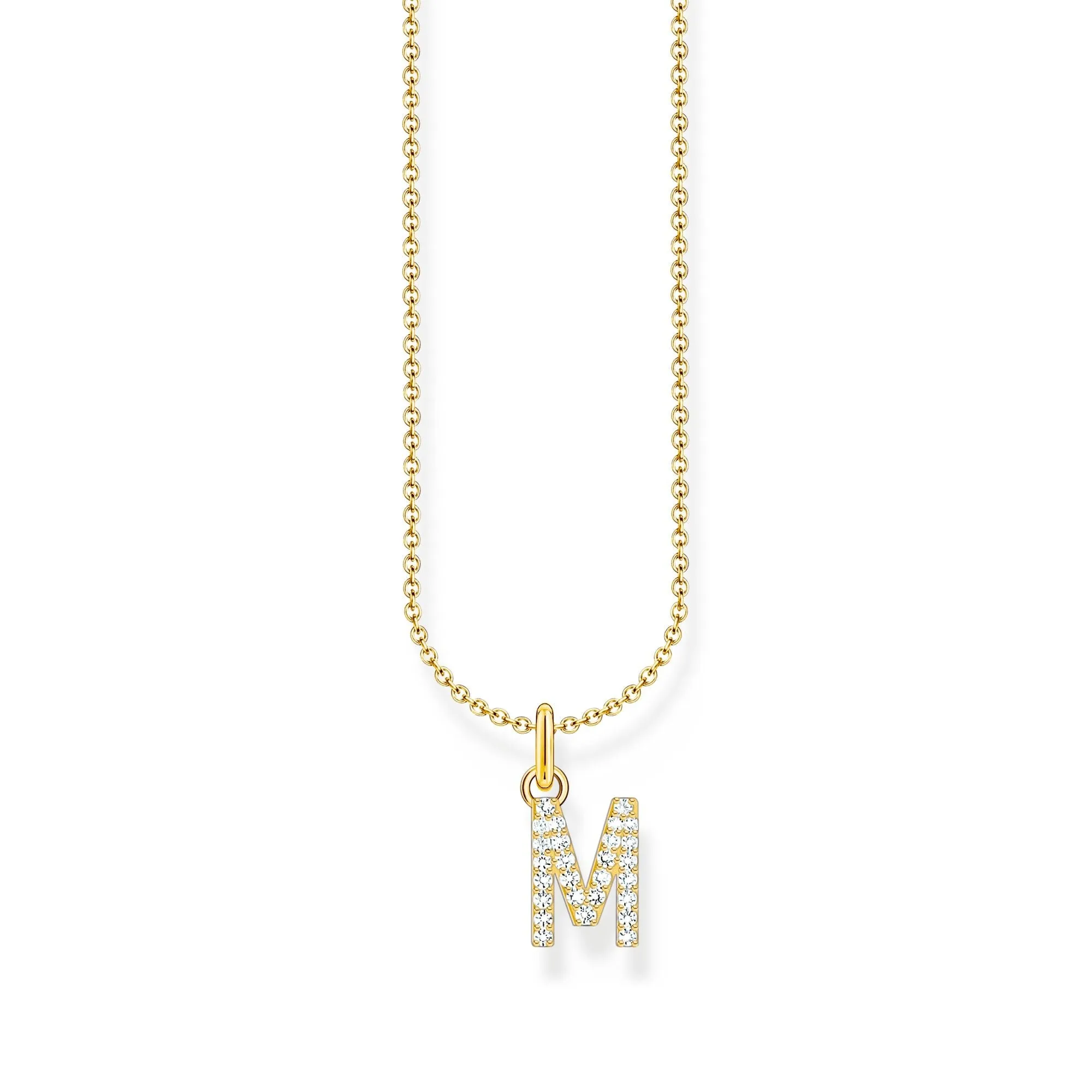 Thomas Sabo Damenketten Halskette mit Buchstaben-Anhänger M und weißem Zirkonia - Gold