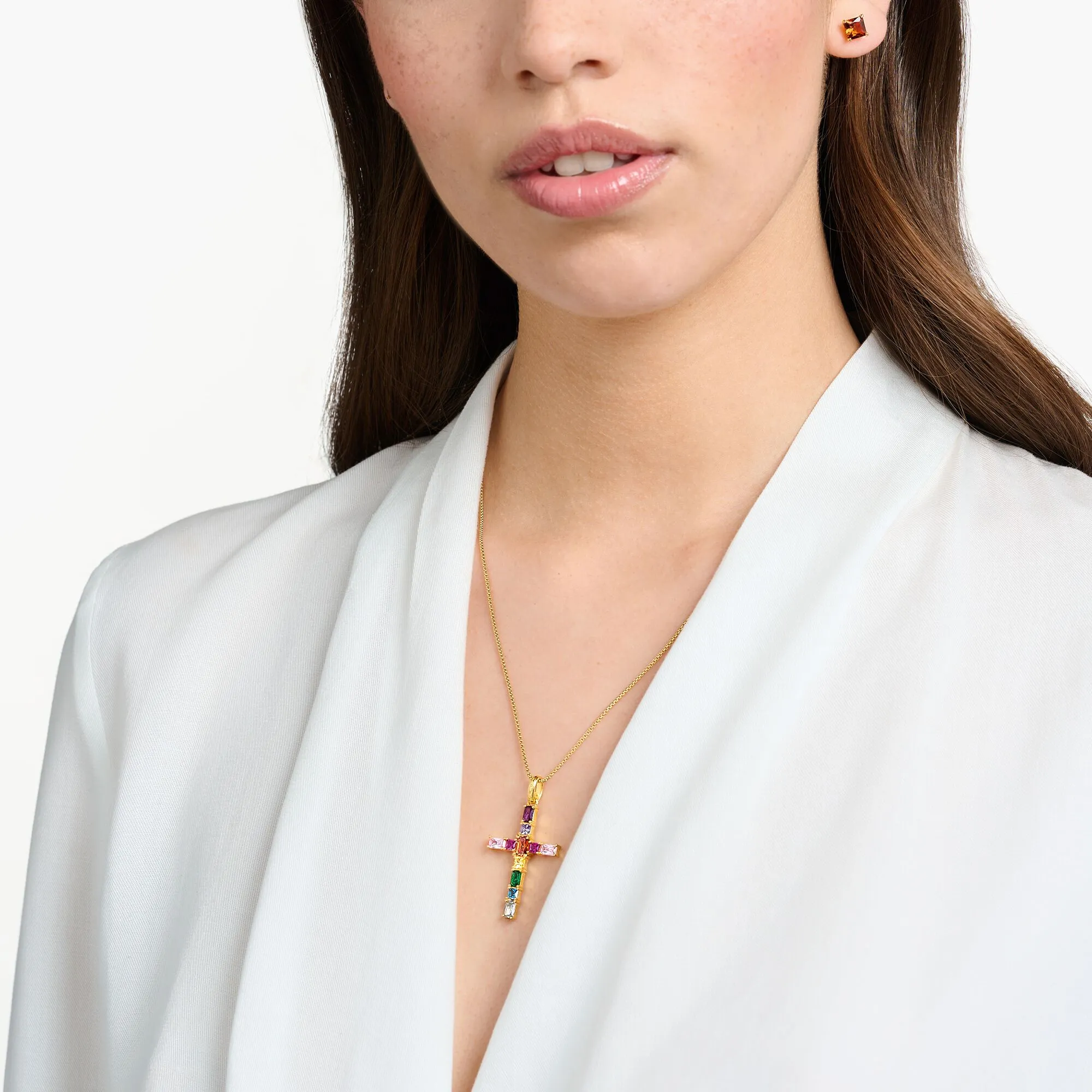 Thomas Sabo Damen Anhänger Schmuck Anhänger Kreuz bunte Steine Gold