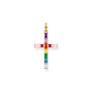 Thomas Sabo Damen Anhänger Schmuck Anhänger Kreuz bunte Steine Gold