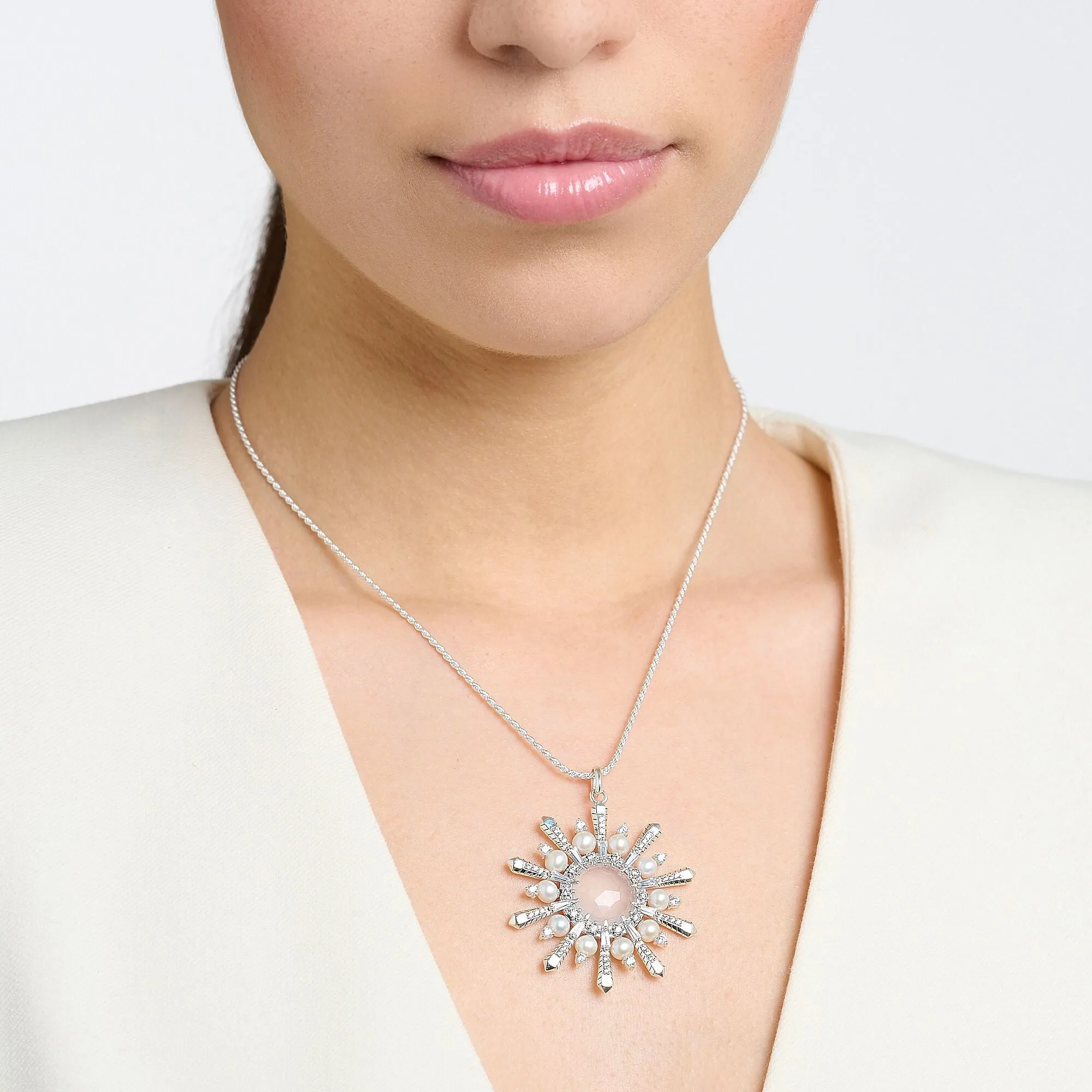 Thomas Sabo Damen Anhänger Schmuck Anhänger Milchquarz mit winterlichen Sonnenstrahlen Silber