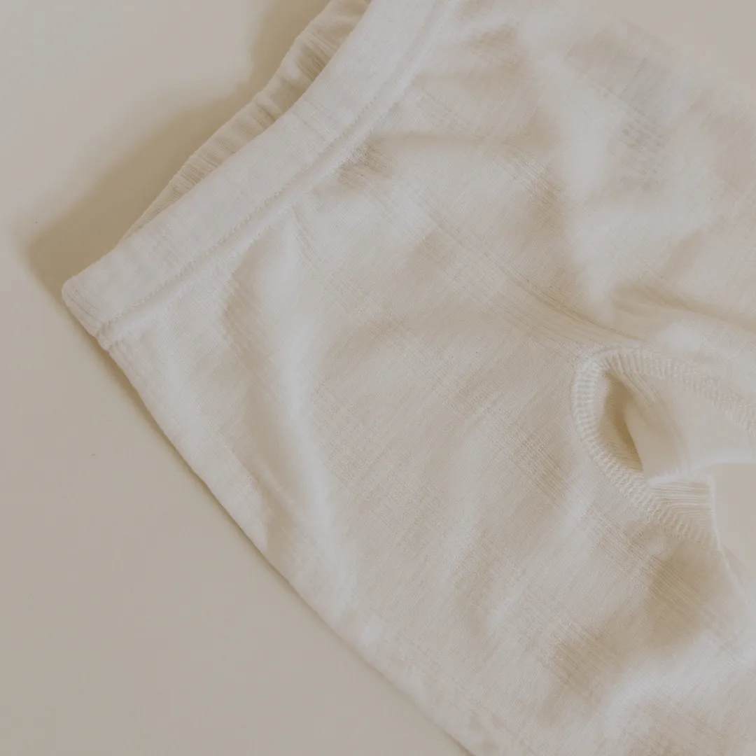Zum Mond ☾ - Fußgestrickte Babyhose - Wolle & Seide - Nadelmuster - Natur