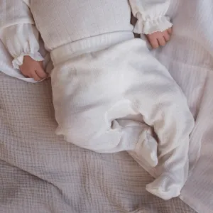 Zum Mond ☾ - Fußgestrickte Babyhose - Wolle & Seide - Nadelmuster - Natur